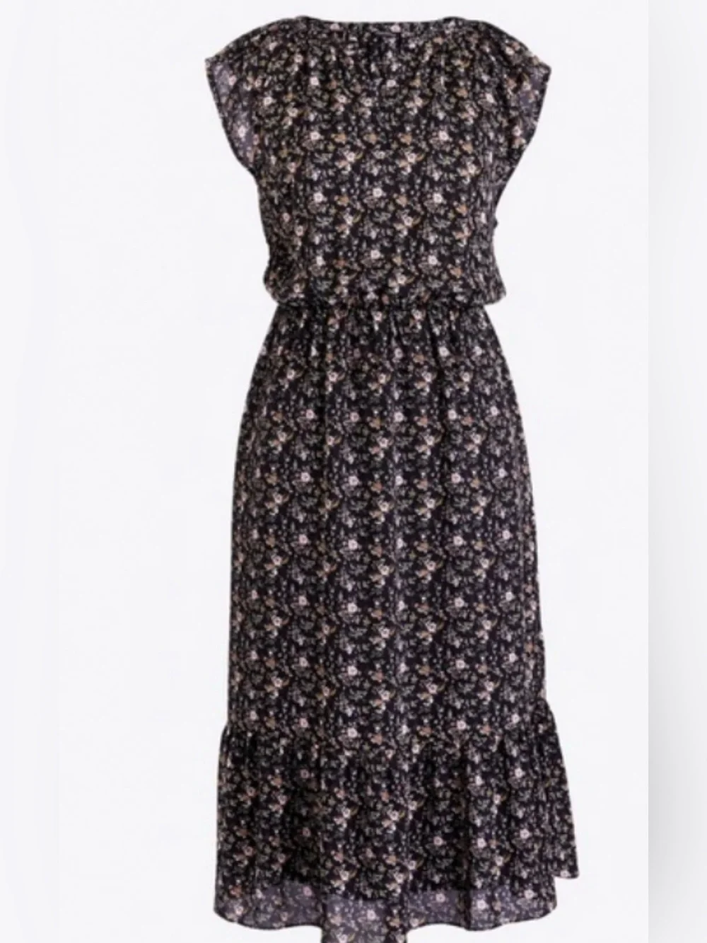 J. Crew Floral Midi Dress in Black Size Small